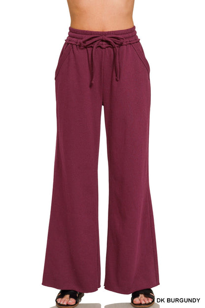 Zenana Fleece Exposed Seam Wide Leg Sweatpants 4327Y