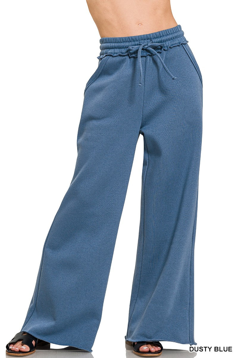 Zenana Fleece Exposed Seam Wide Leg Sweatpants 4327Y