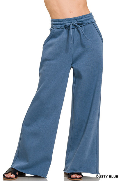 Zenana Fleece Exposed Seam Wide Leg Sweatpants 4327Y