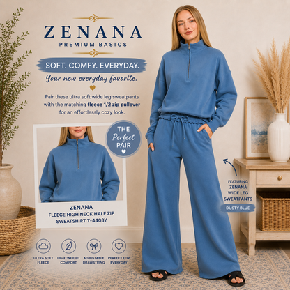 Zenana Fleece Exposed Seam Wide Leg Sweatpants 4327Y
