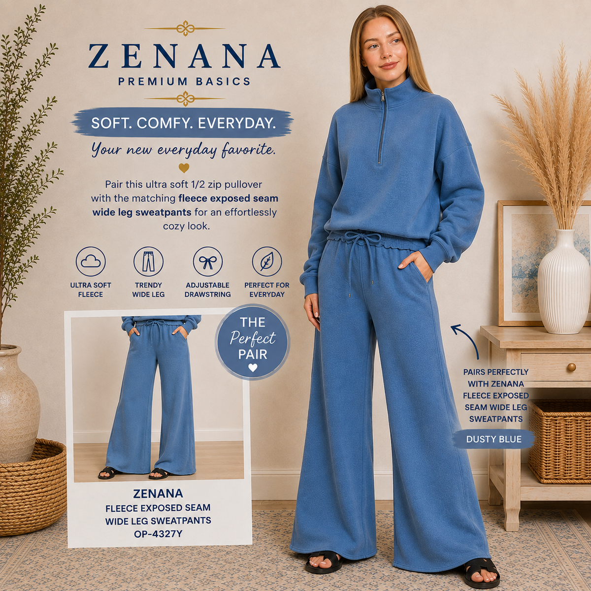 Zenana Fleece High Neck Half Zip Sweatshirts 4403Y