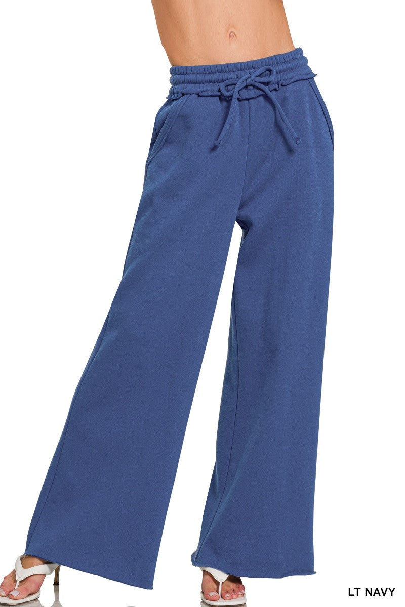 Zenana Fleece Exposed Seam Wide Leg Sweatpants 4327Y