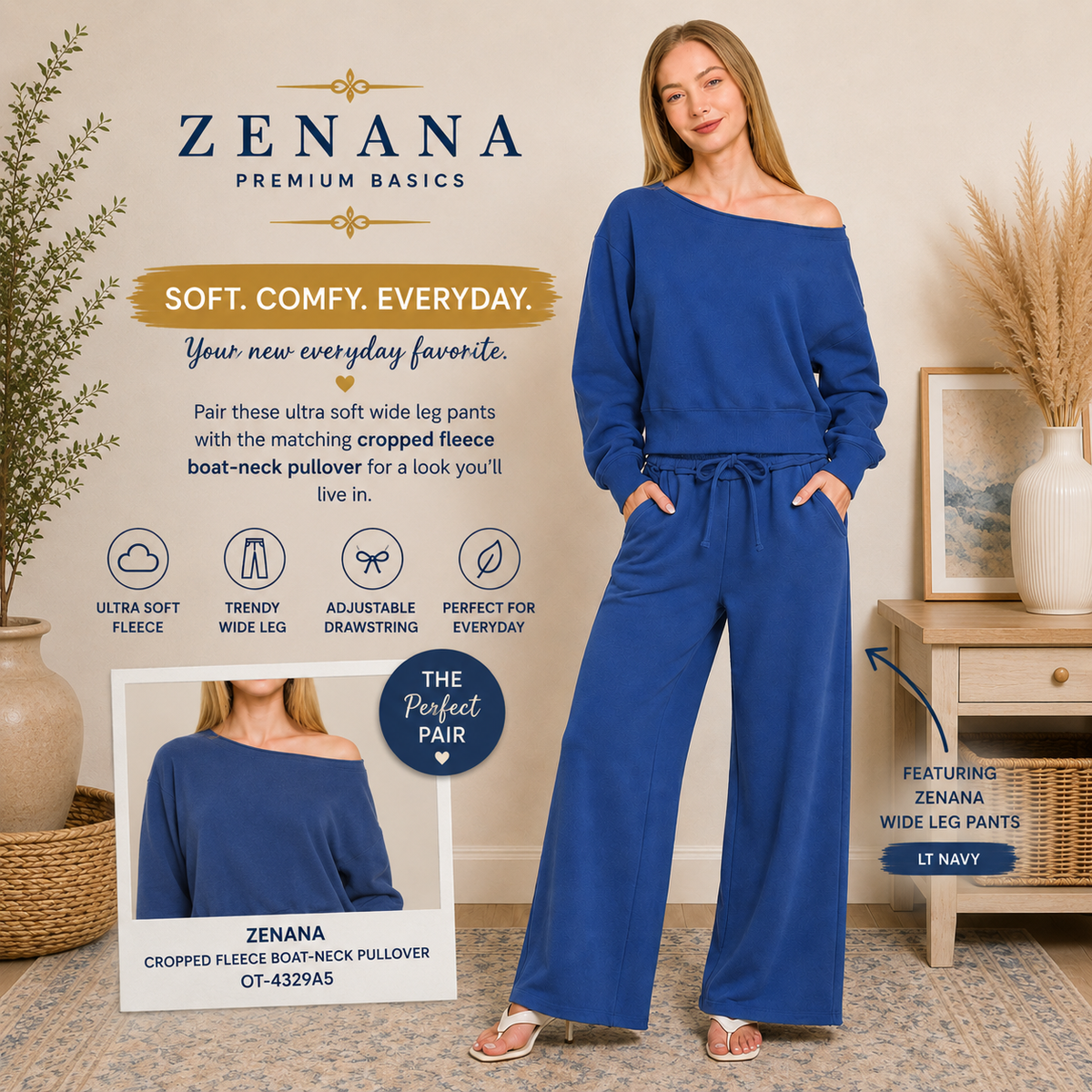 Zenana Fleece Exposed Seam Wide Leg Sweatpants 4327Y