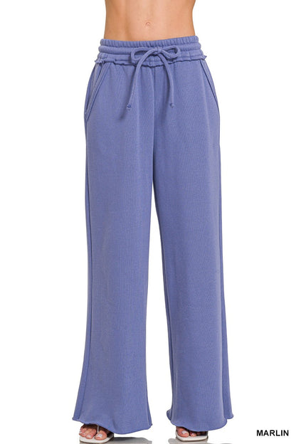Zenana Fleece Exposed Seam Wide Leg Sweatpants 4327Y