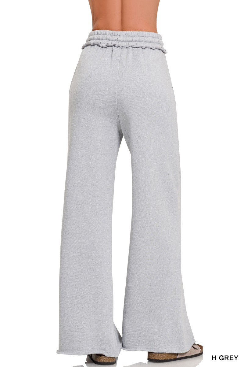 Zenana Fleece Exposed Seam Wide Leg Sweatpants 4327Y