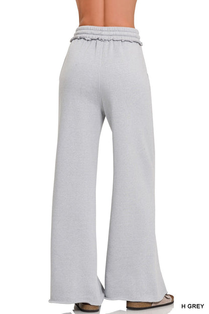 Zenana Fleece Exposed Seam Wide Leg Sweatpants 4327Y