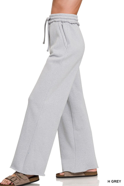 Zenana Fleece Exposed Seam Wide Leg Sweatpants 4327Y