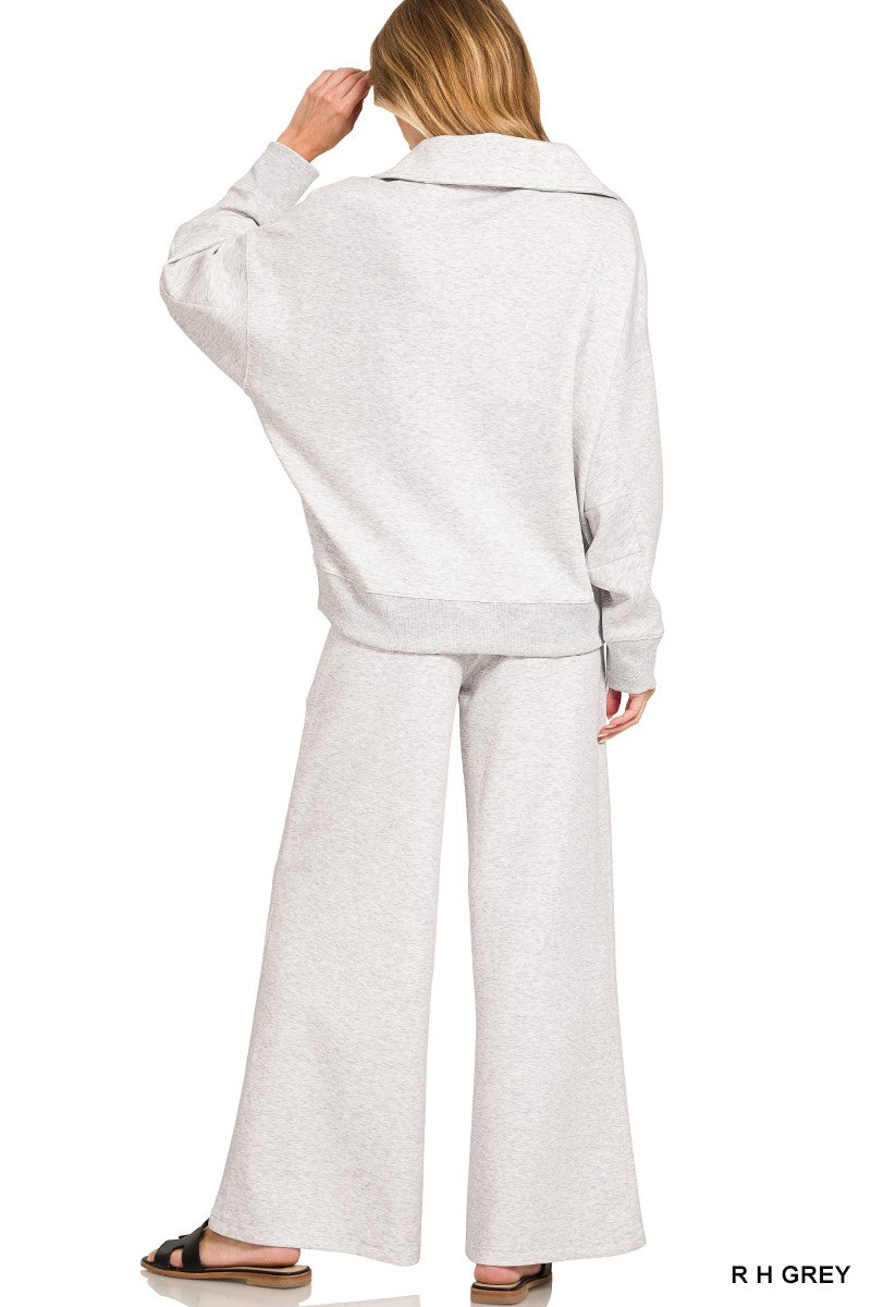 Zenana Scuba Collared Pullover & Center Seam Pants Set 4096