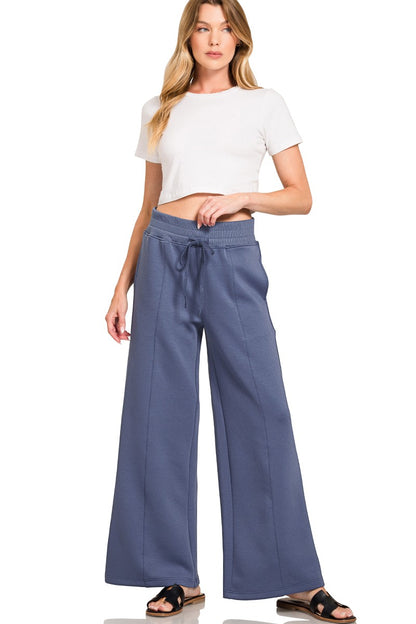 Zenana Scuba Collared Pullover & Center Seam Pants Set 4096