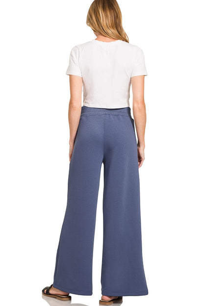 Zenana Scuba Collared Pullover & Center Seam Pants Set 4096