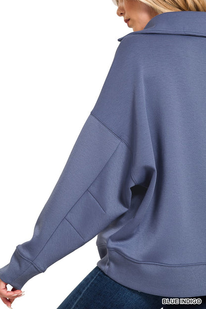 Zenana Scuba Collared Pullover & Center Seam Pants Set 4096