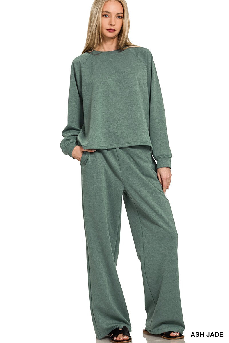 Zenana Scuba Crewneck Pullover & Pants 2 Pieces Set 4114D4