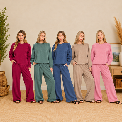 Zenana Scuba Crewneck Pullover & Pants 2 Pieces Set 4114D4