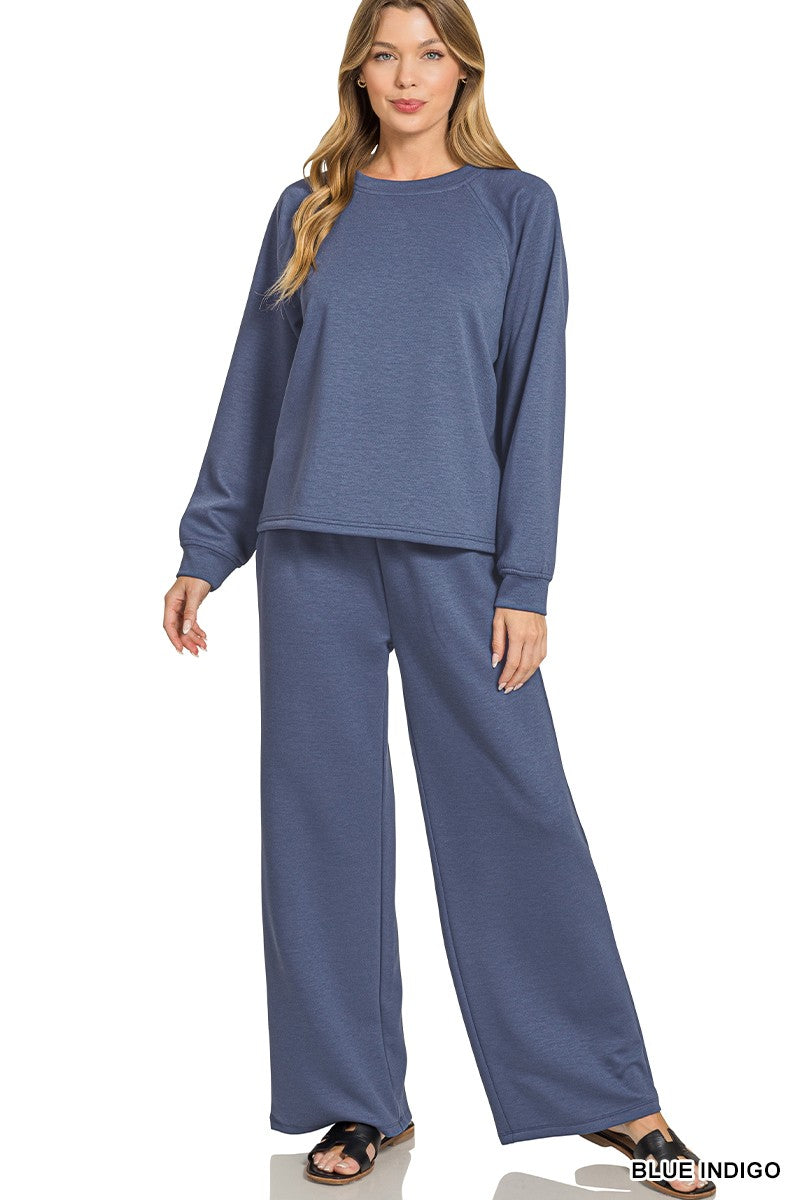 Zenana Scuba Crewneck Pullover & Pants 2 Pieces Set 4114D4