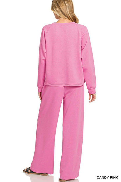 Zenana Scuba Crewneck Pullover & Pants 2 Pieces Set 4114D4