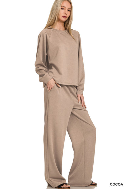 Zenana Scuba Crewneck Pullover & Pants 2 Pieces Set 4114D4