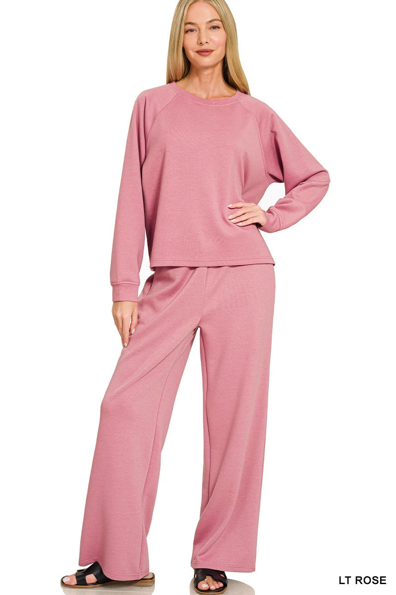 Zenana Scuba Crewneck Pullover & Pants 2 Pieces Set 4114D4