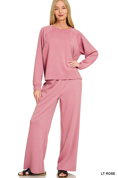 Zenana Scuba Crewneck Pullover & Pants 2 Pieces Set 4114D4