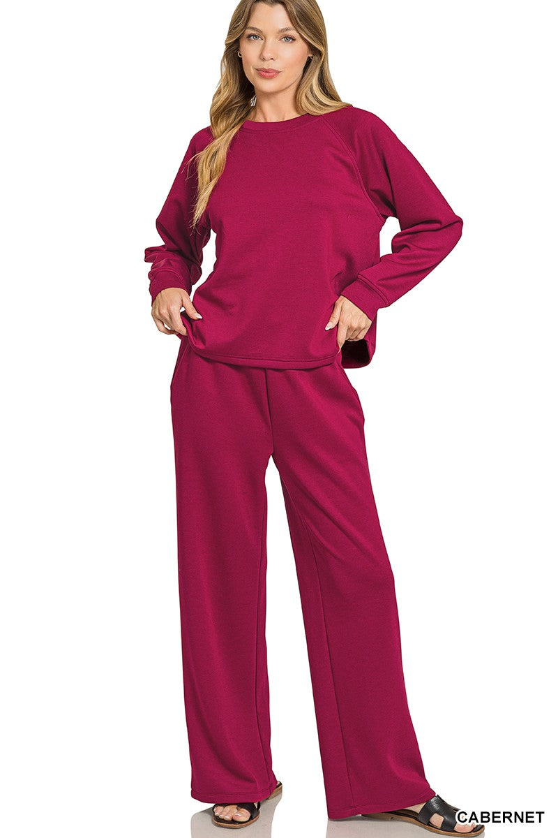 Zenana Scuba Crewneck Pullover & Pants 2 Pieces Set 4114D4
