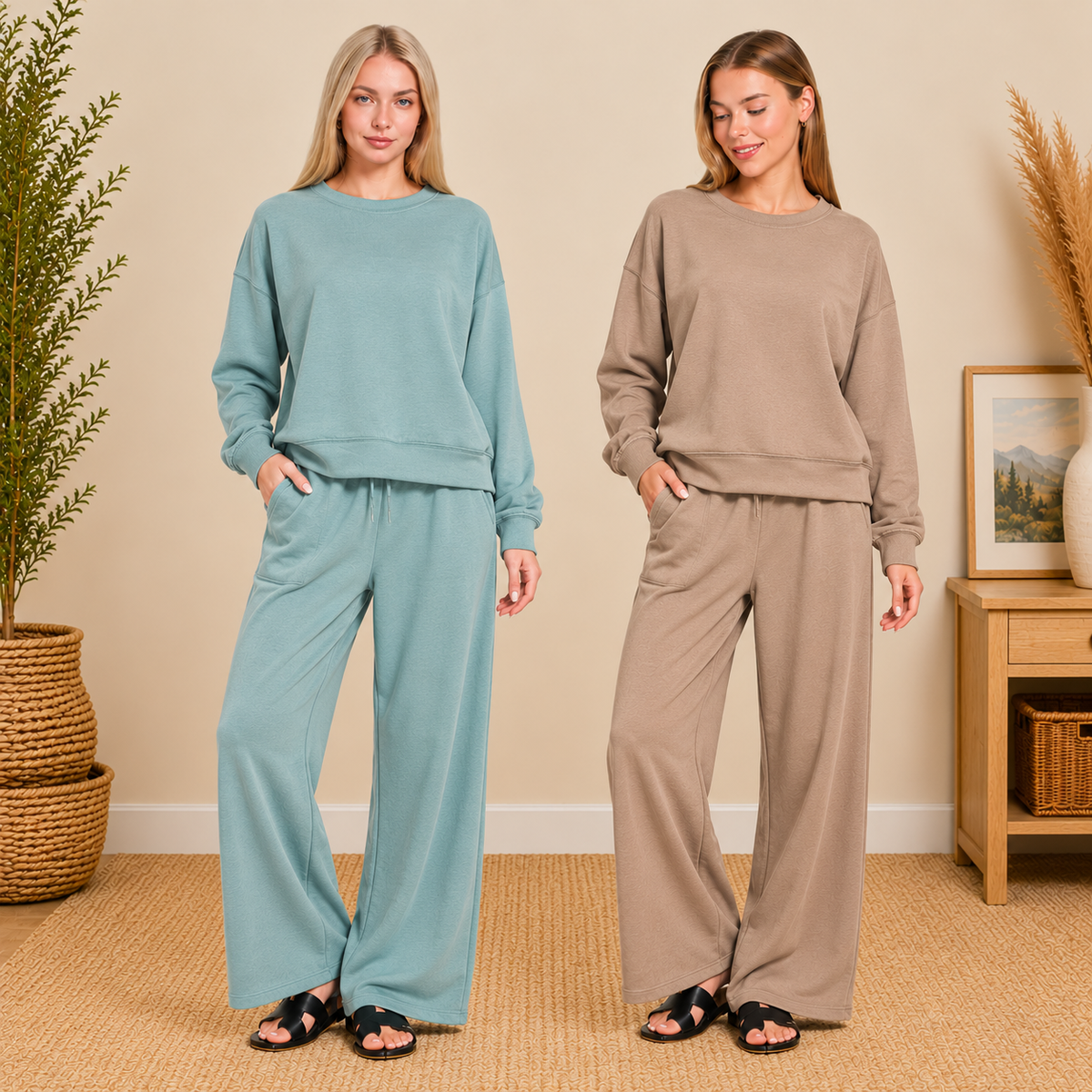 Zenana Scuba Crewneck Pullover & Pants Set 4115Y