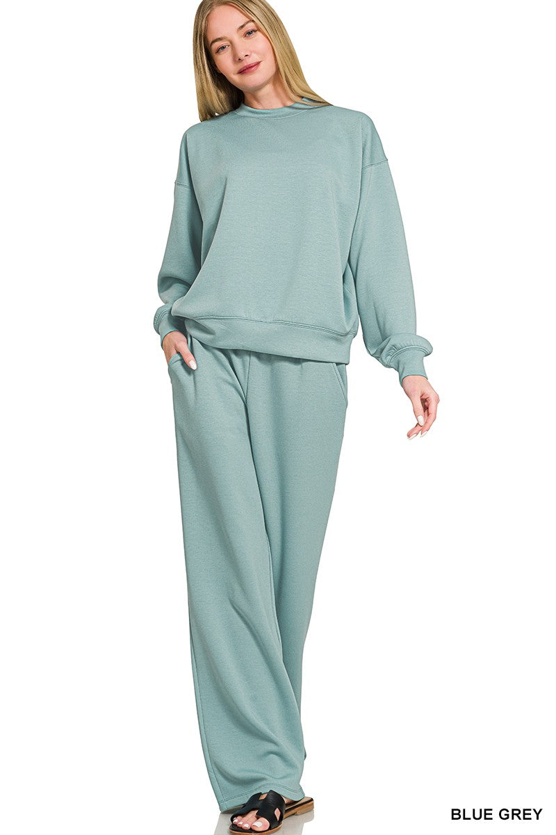 Zenana Scuba Crewneck Pullover & Pants Set 4115Y