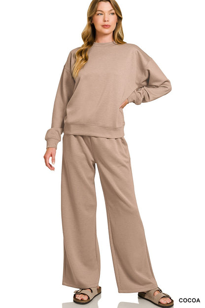 Zenana Scuba Crewneck Pullover & Pants Set 4115Y