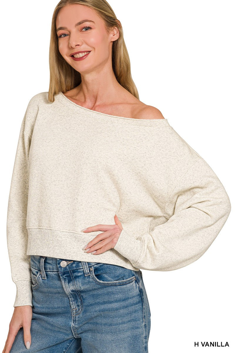 Zenana Cropped Fleece Boat-neck Pullover 4329A5