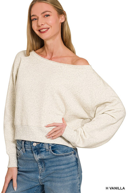 Zenana Cropped Fleece Boat-neck Pullover 4329A5