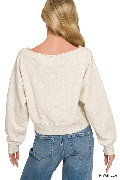 Zenana Cropped Fleece Boat-neck Pullover 4329A5