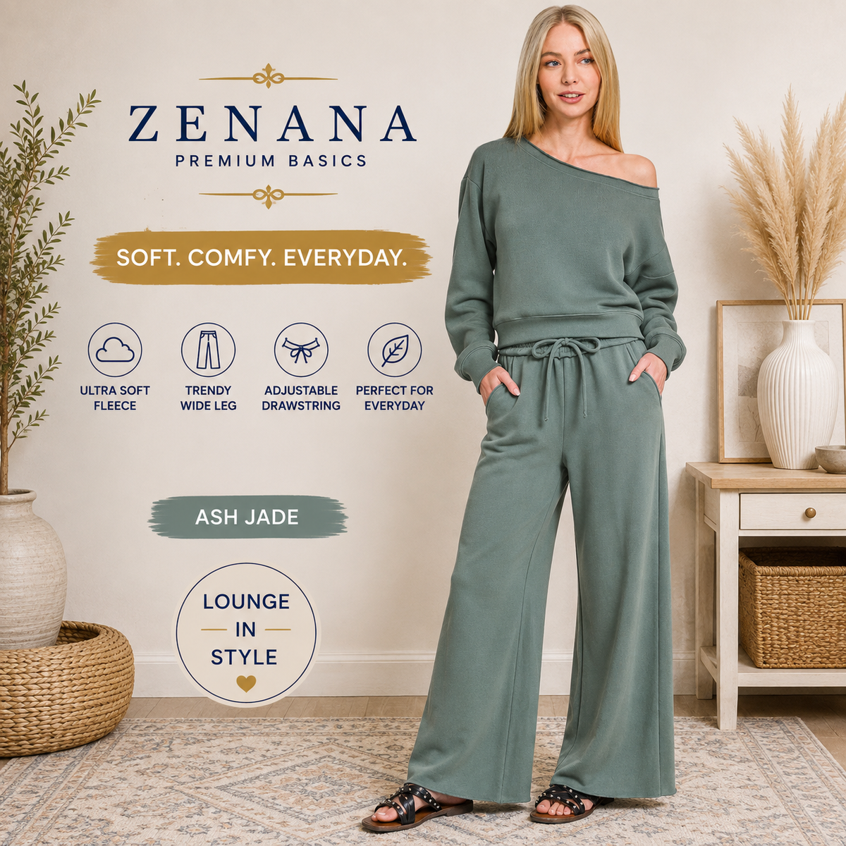 Zenana Cropped Fleece Boat-neck Pullover 4329A5