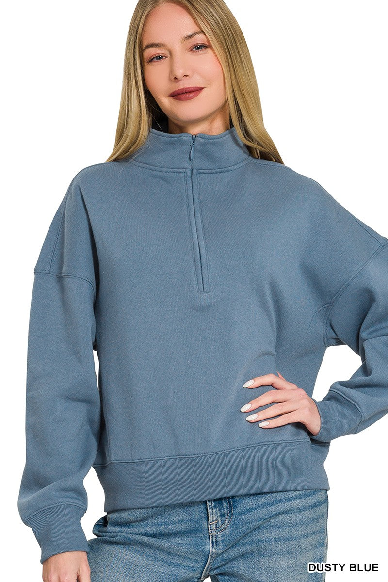 Zenana Fleece High Neck Half Zip Sweatshirts 4403Y