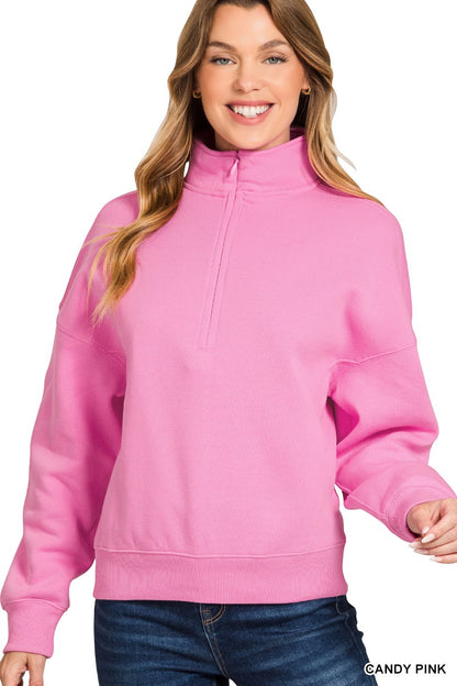 Zenana Fleece High Neck Half Zip Sweatshirts 4403Y