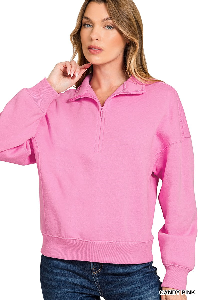 Zenana Fleece High Neck Half Zip Sweatshirts 4403Y