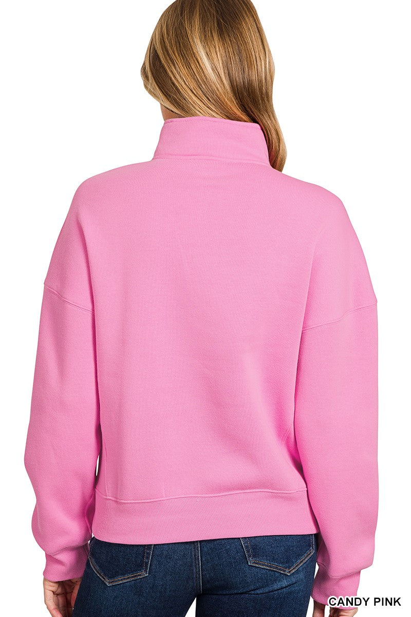 Zenana Fleece High Neck Half Zip Sweatshirts 4403Y