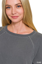 Zenana  Washed French Terry Round Neck Pullover & Pants Set Black