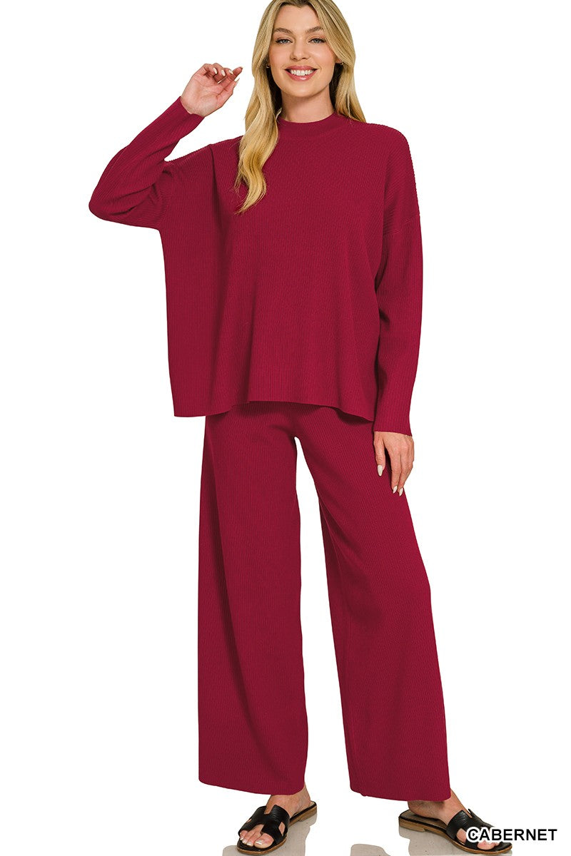 Zenana Viscose Sweater Top & Pants 2pcs Set