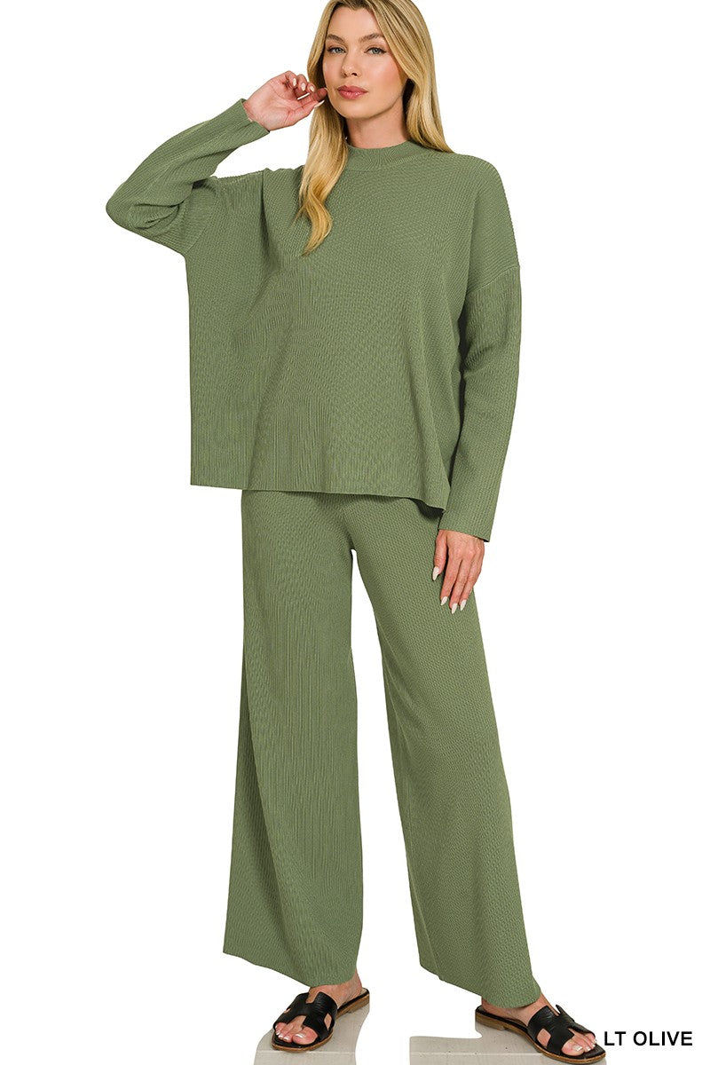 Zenana Viscose Sweater Top & Pants 2pcs Set