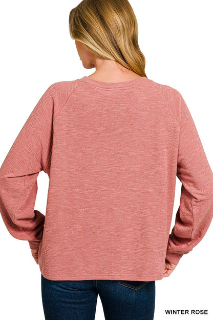 Zenana Slub Long Sleeve Top & Pants 2pcs Set 3473