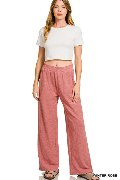 Zenana Slub Long Sleeve Top & Pants 2pcs Set 3473