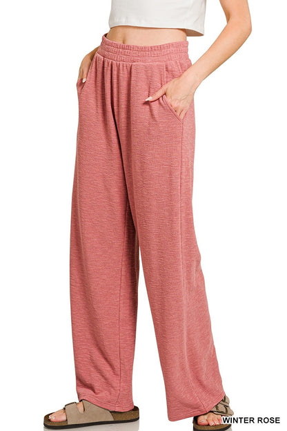 Zenana Slub Long Sleeve Top & Pants 2pcs Set 3473