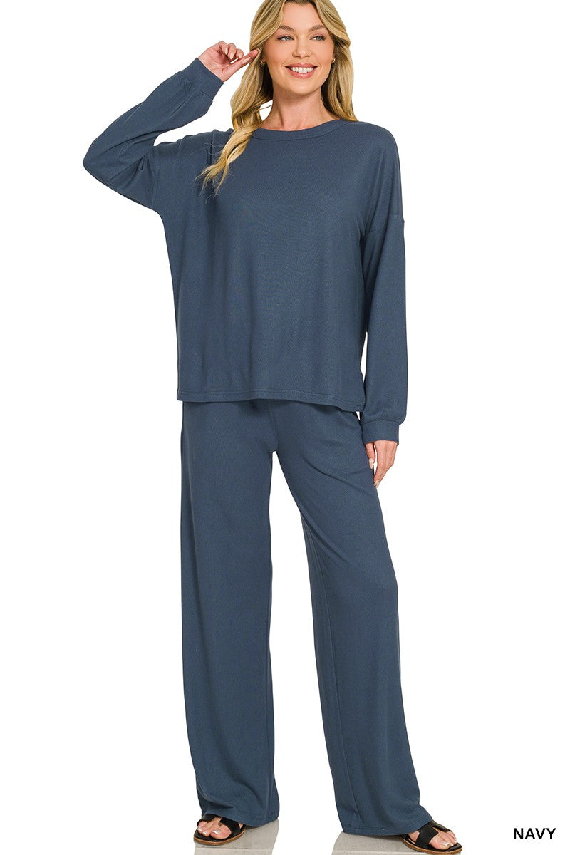 Zenana Soft Hacci Pullover & Pants Set 2841Y