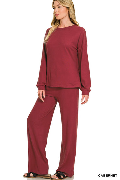 Zenana Soft Hacci Pullover & Pants Set 2841Y