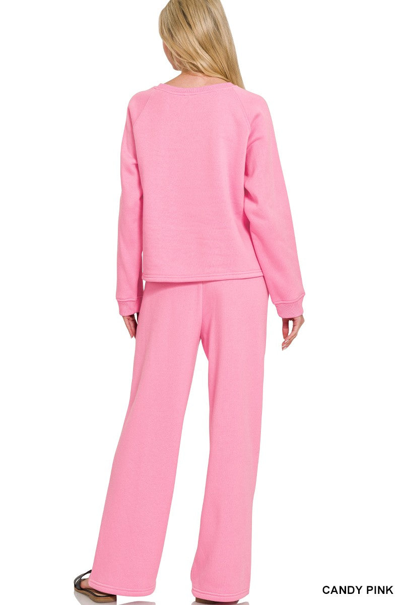 Zenana Fleece Raglan Sleeve Pullover & Sweatpants Set  4338A3
