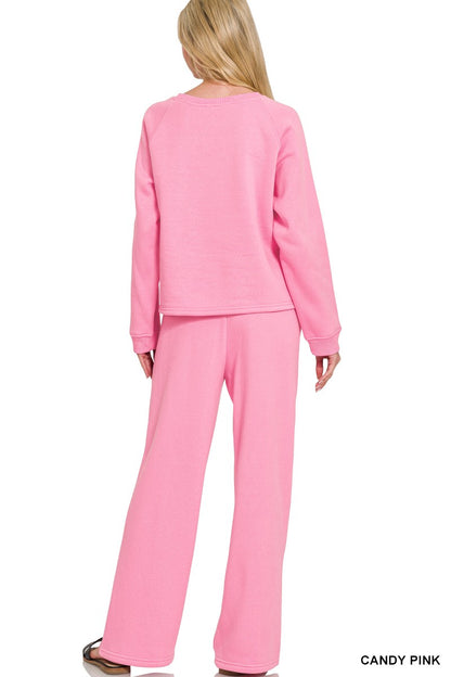 Zenana Fleece Raglan Sleeve Pullover & Sweatpants Set  4338A3
