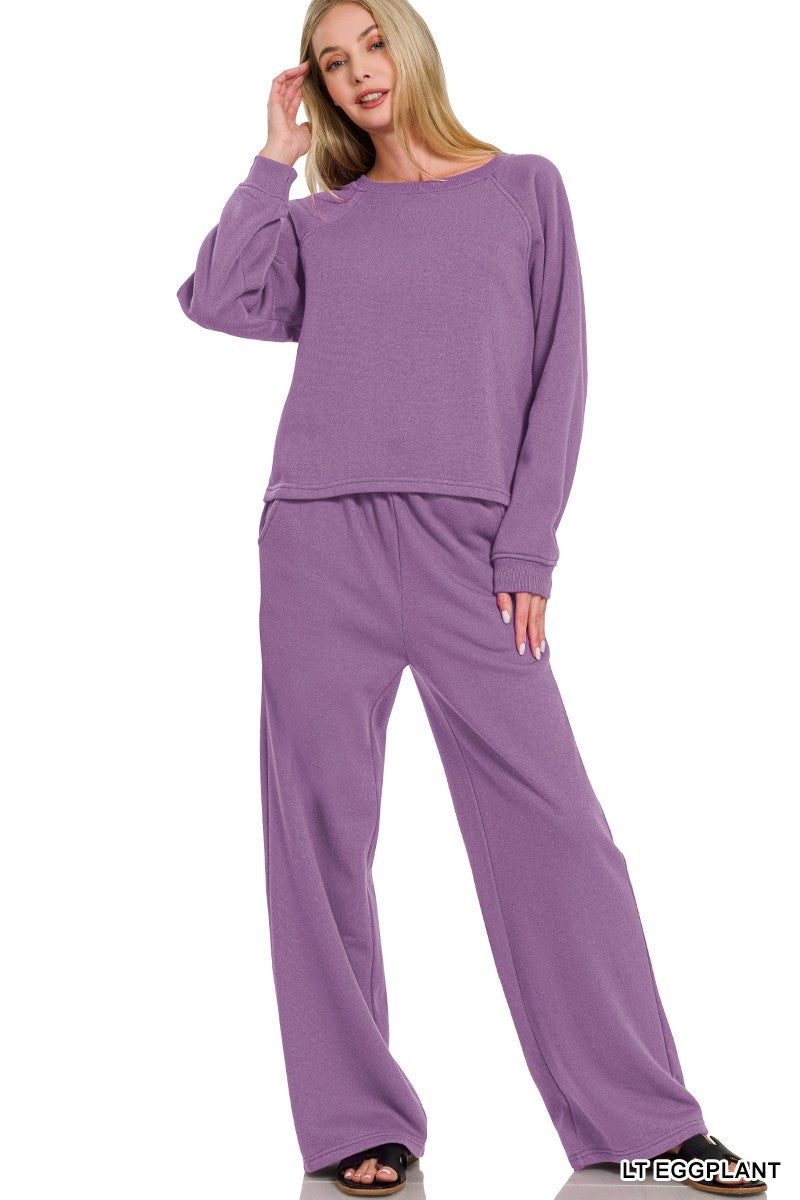 Zenana Fleece Raglan Sleeve Pullover & Sweatpants Set  4338A3