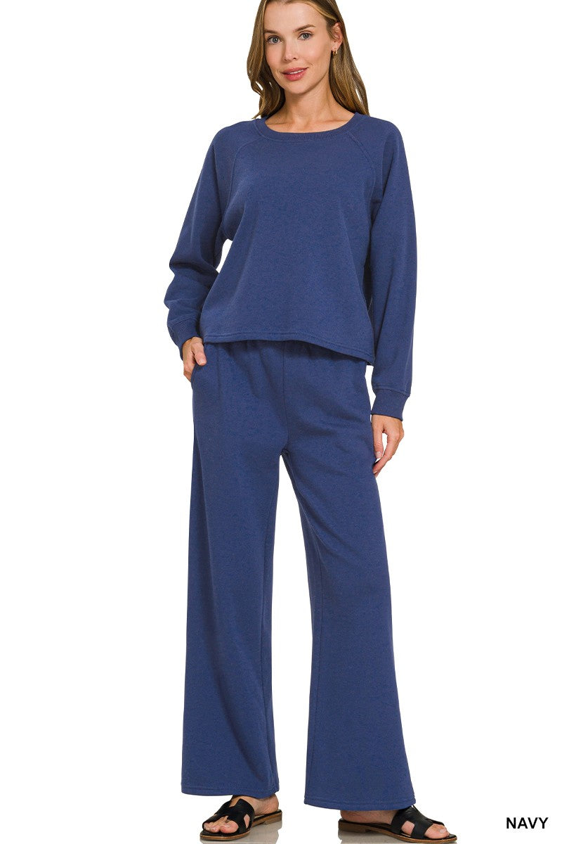 Zenana Fleece Raglan Sleeve Pullover & Sweatpants Set  4338A3