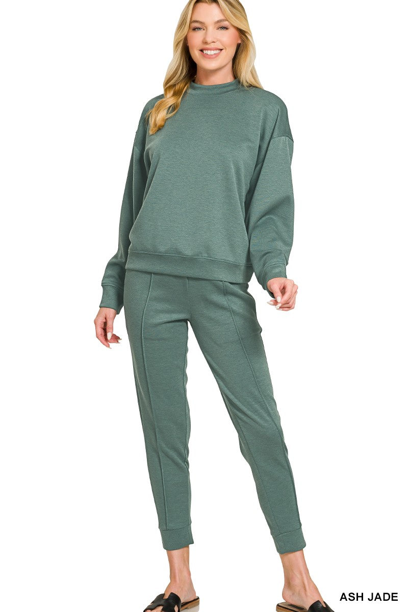 Zenana Scuba Mock Neck Pullover & Pintuck Joggers Set 4138