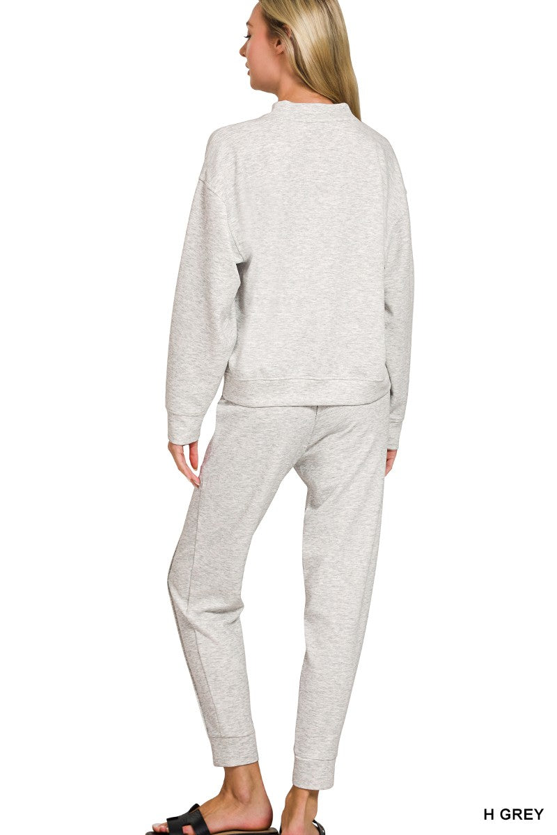 Zenana Scuba Mock Neck Pullover & Pintuck Joggers Set 4138
