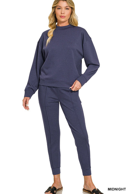 Zenana Scuba Mock Neck Pullover & Pintuck Joggers Set 4138