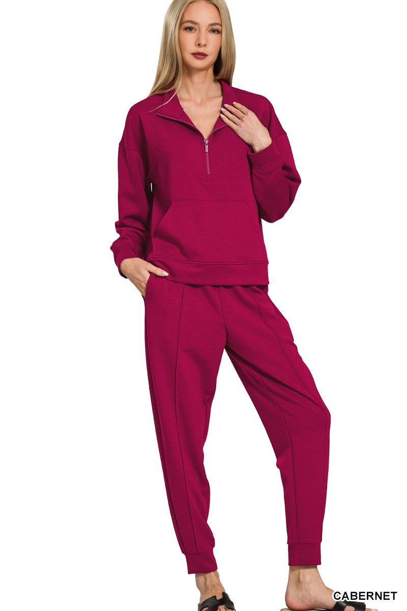 Zenana Scuba Half Zip Sweatshirts & Pintuck Joggers Set 4090D4